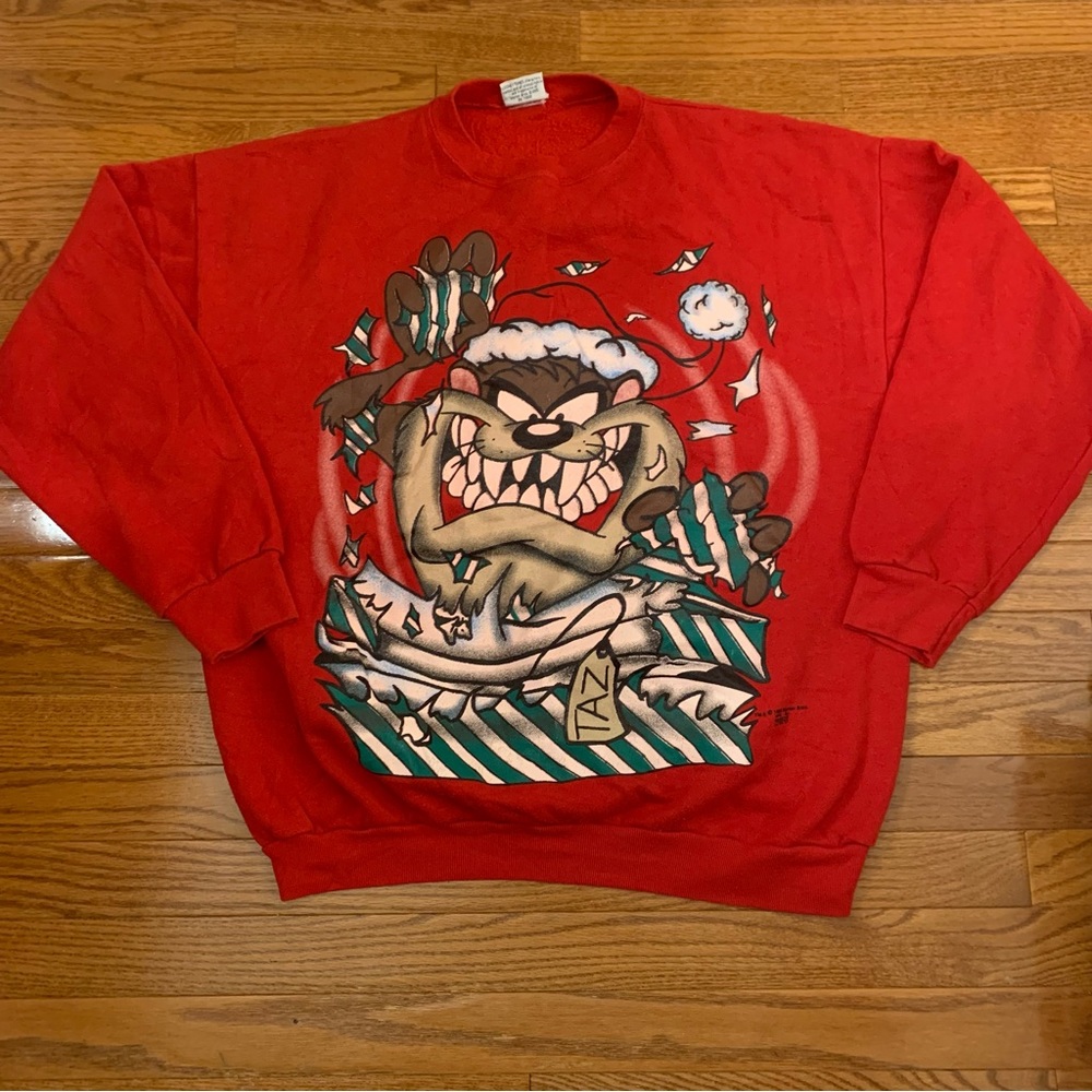 Vintage 1995 Christmas Taz Looney Tunes FREEZE by Warner Bros Sweatshirt